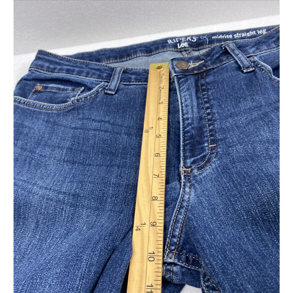 Lee Riders Jeans Womens Size 32" W Dark Wash Denim Distress Mid Rise‎ Straight - Picture 6 of 11